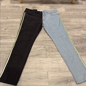 FairPlay Brand - Denim Colorblock Stripe Straight Jeans Black Light Blue Denim